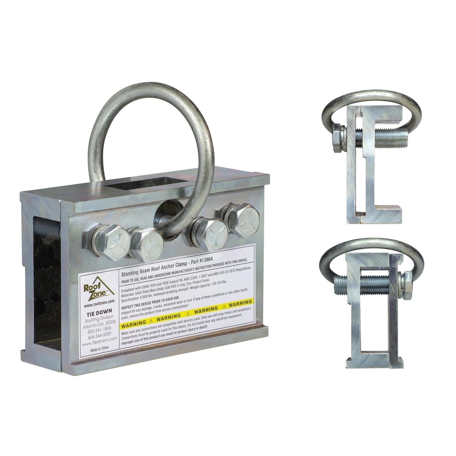Roof Zone 2-Way Standing Seam Roof Anchor Clamp Tie Down 13864, 5000 lb Rating
