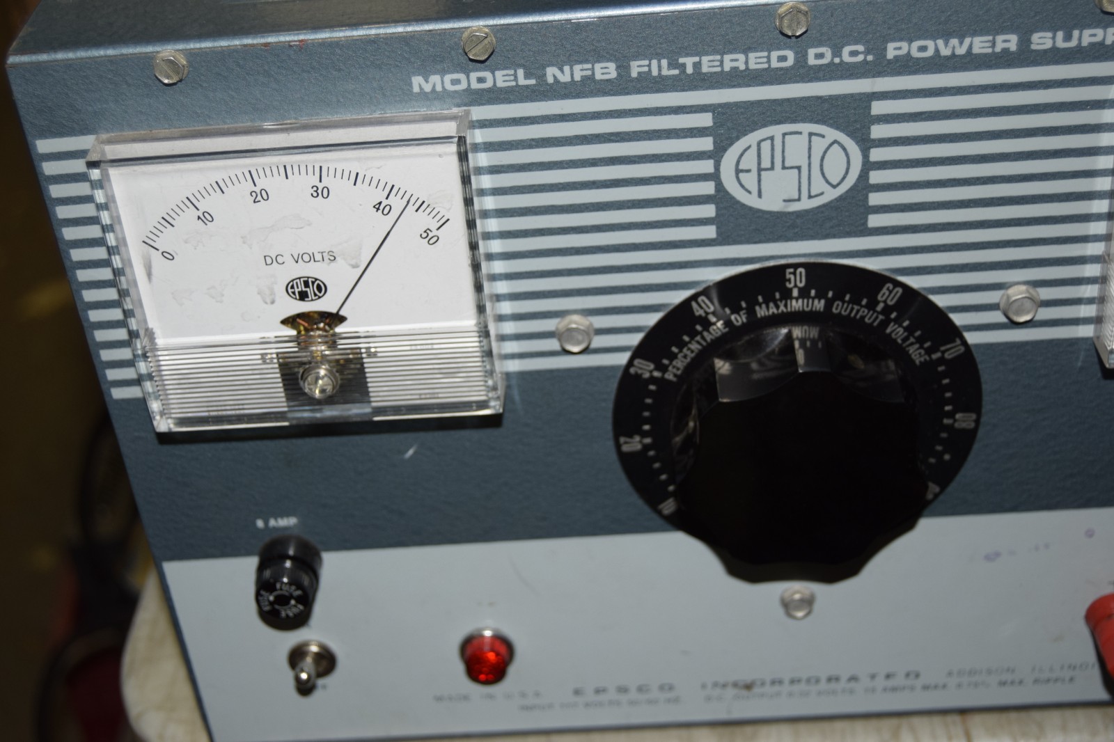 Epsco NFB 0-32 Volts DC 15A (44 VDC Max) Filtered DC Power Supply 115V Input