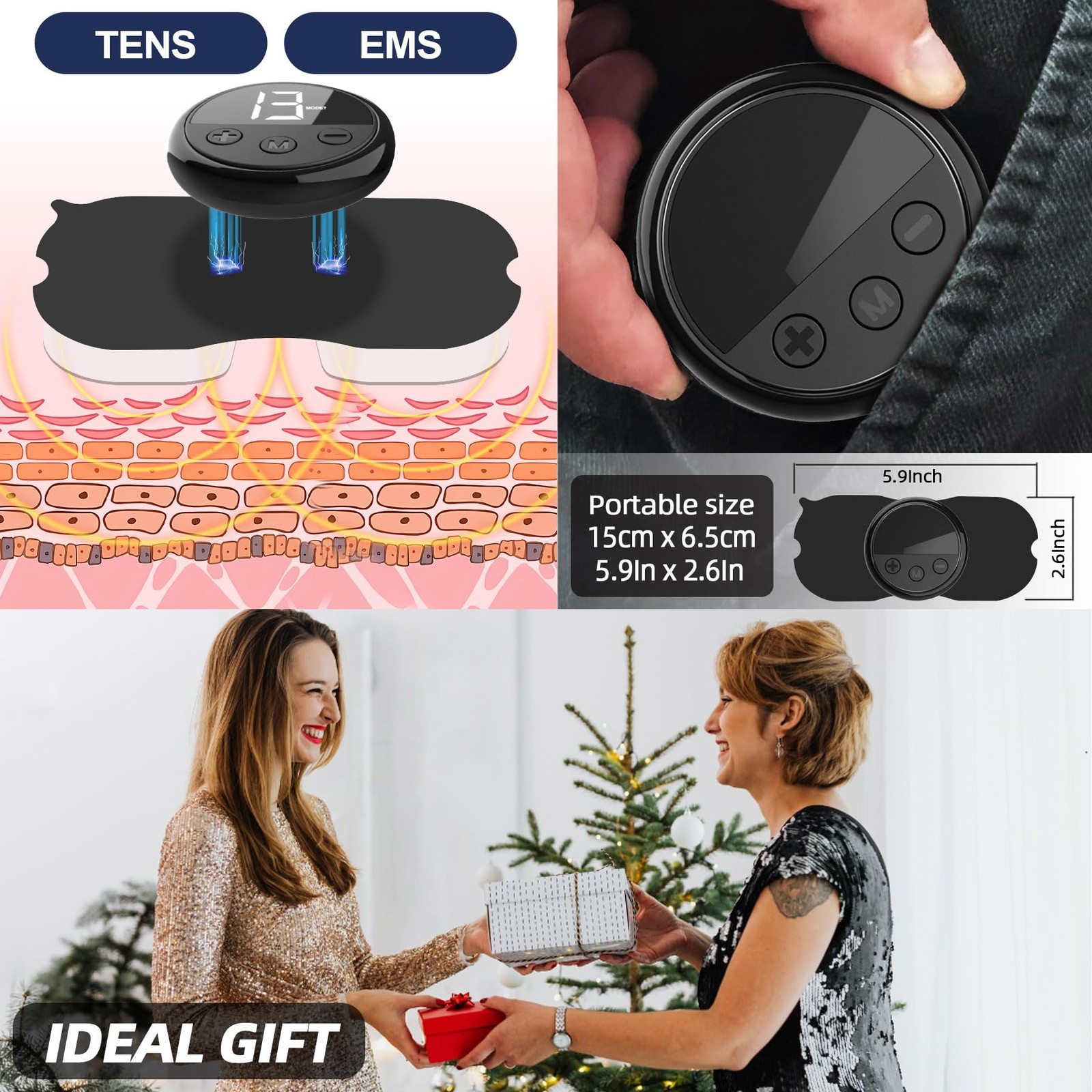 Wireless TENS EMS Unit, FSA Unit Muscle Stimulator for Pain Relief Black