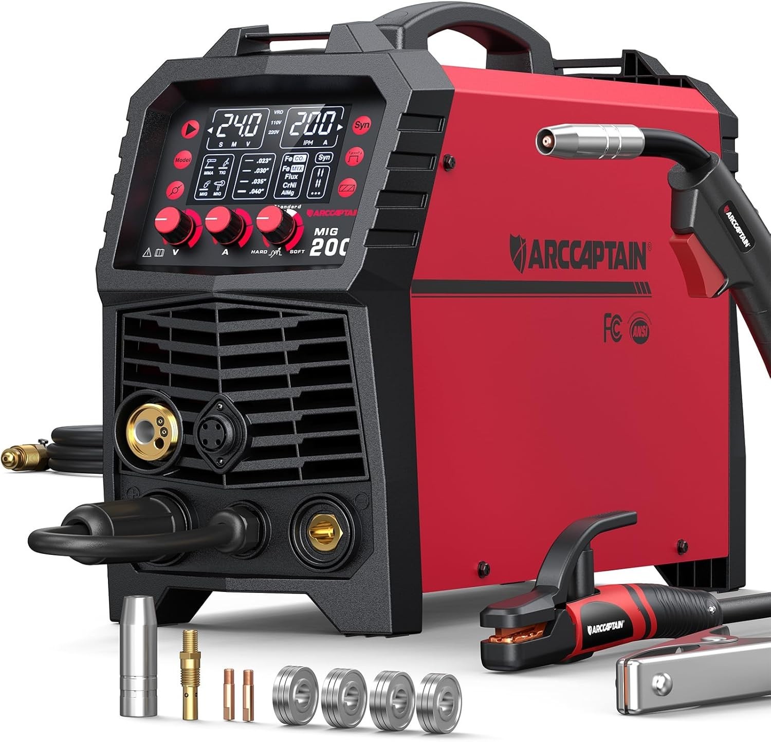 ARCCAPTAIN MIG Welder 200Amp 6 in 1 Gas MIG/Gasless Flux Core MIG/Stick/Lift TIG