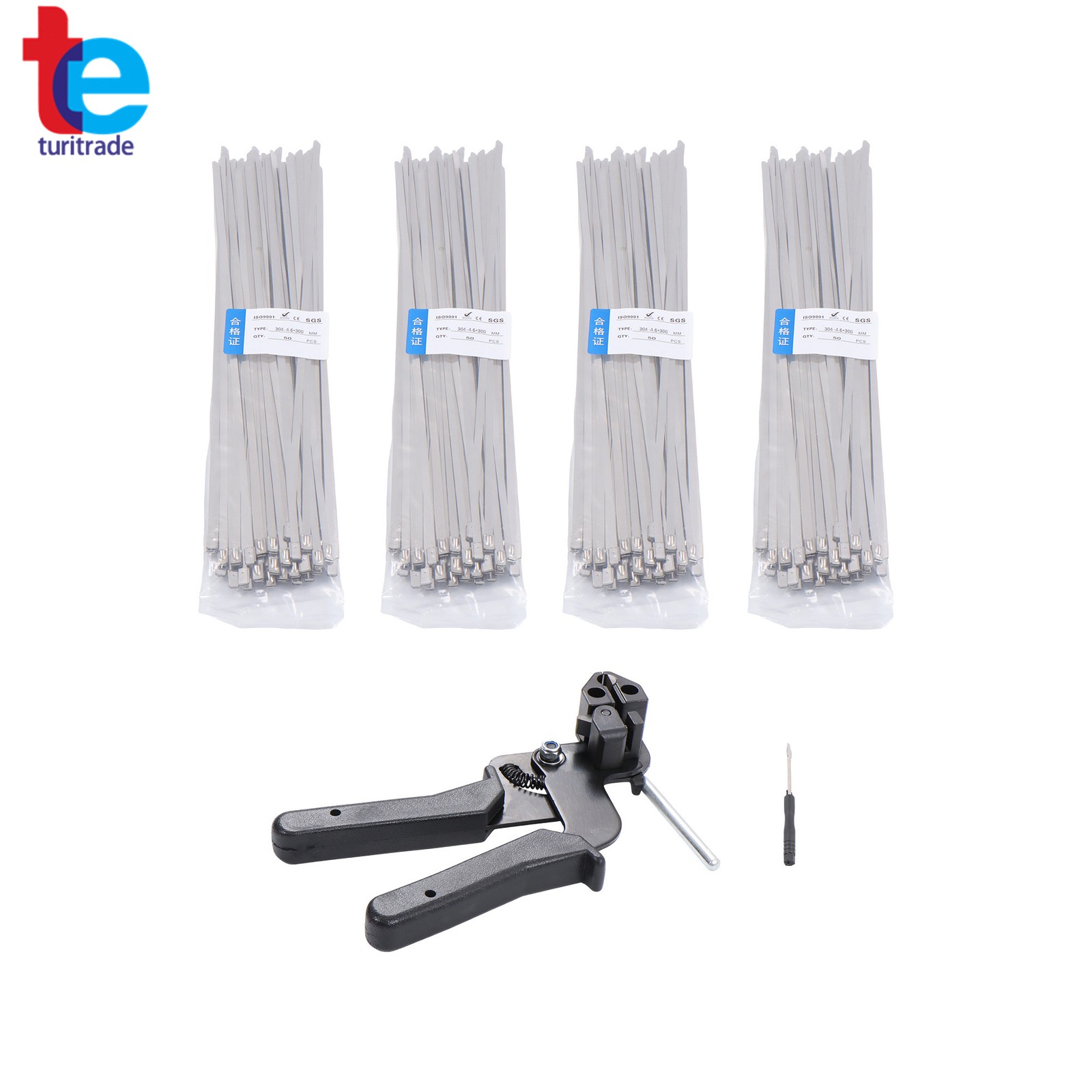 Stainless Steel Cable Tie Gun + 200PC Metal 11.8″ Zip Ties -20°F to +180°F