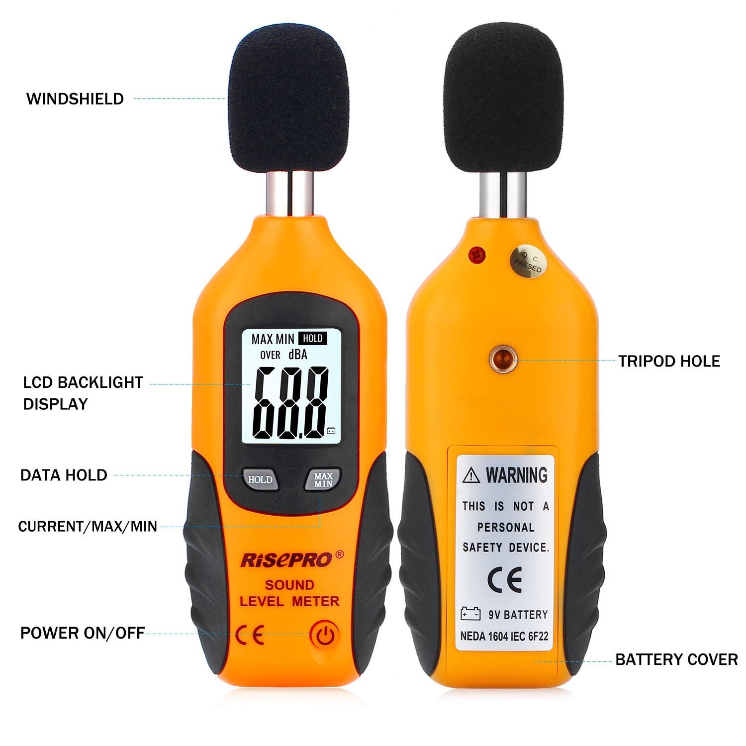 Digital Sound Level Meter 30-130 dB, Backlight, MAX/MIN, Data Hold, Auto Power O