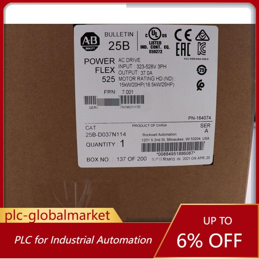 Allen-Bradley AB 25B-D037N114 PowerFlex 525 AC Drive Ser A Sealed US Free Tax