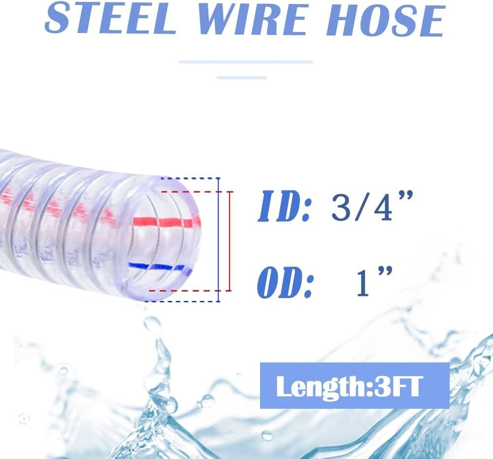 Flexible Steel Wire Vacuum Tubing – 3/4″ ID x 1″ OD, 3FT Length for Various Uses
