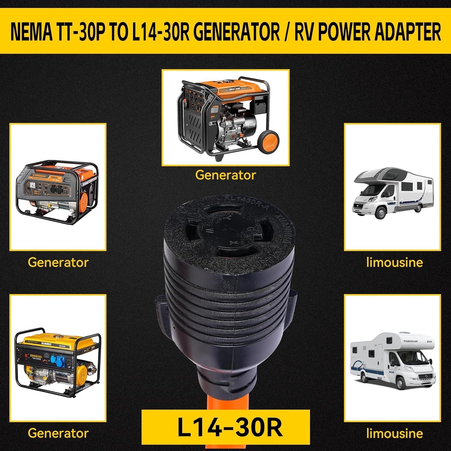 PLIS TT-30P to L14-30R Heavy Duty Generator Adapter,10Awg*3C Generator Plug Adap