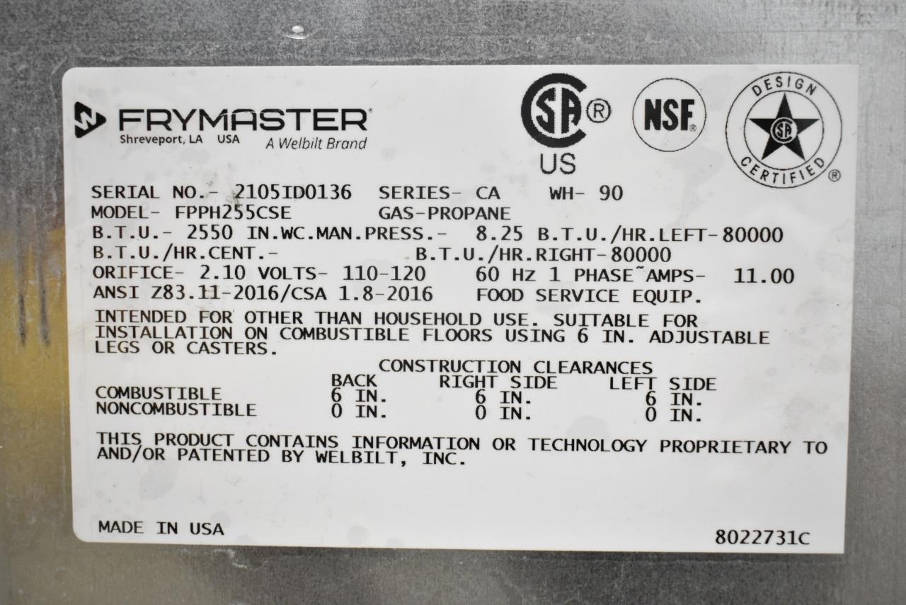 NEW 2021 Frymaster FPPH255CSE Propane Gas LP 50 LB 2 Vat Double Fryer w/ Filter