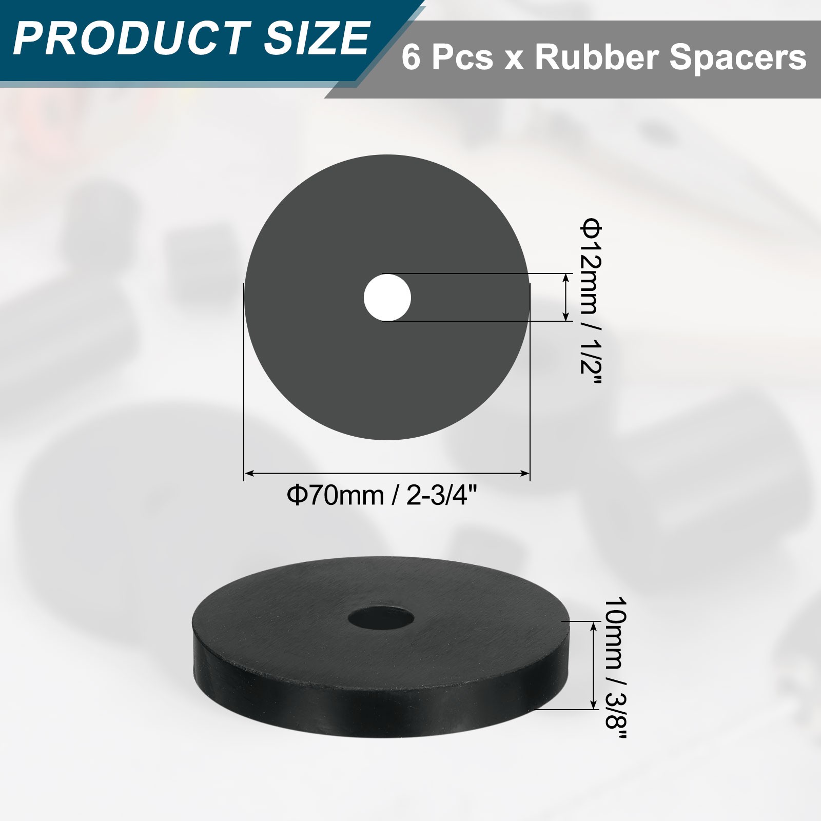 6Pcs Thick Rubber Spacer, 2-3/4 Inch OD x 1/2 Inch ID x 3/8 Inch Thickness