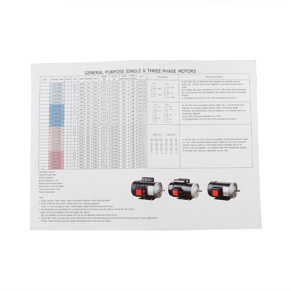 2 HP 1800 RPM General Electric Motor 3 Phase 56C Frame TEFC 230 / 460 Volt New