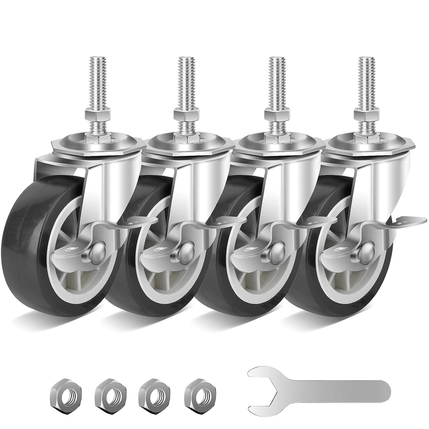 3 Inch Caster Wheels Threaded Stem Casters Set of 4 Heavy Duty Swivel Wheel NEW*