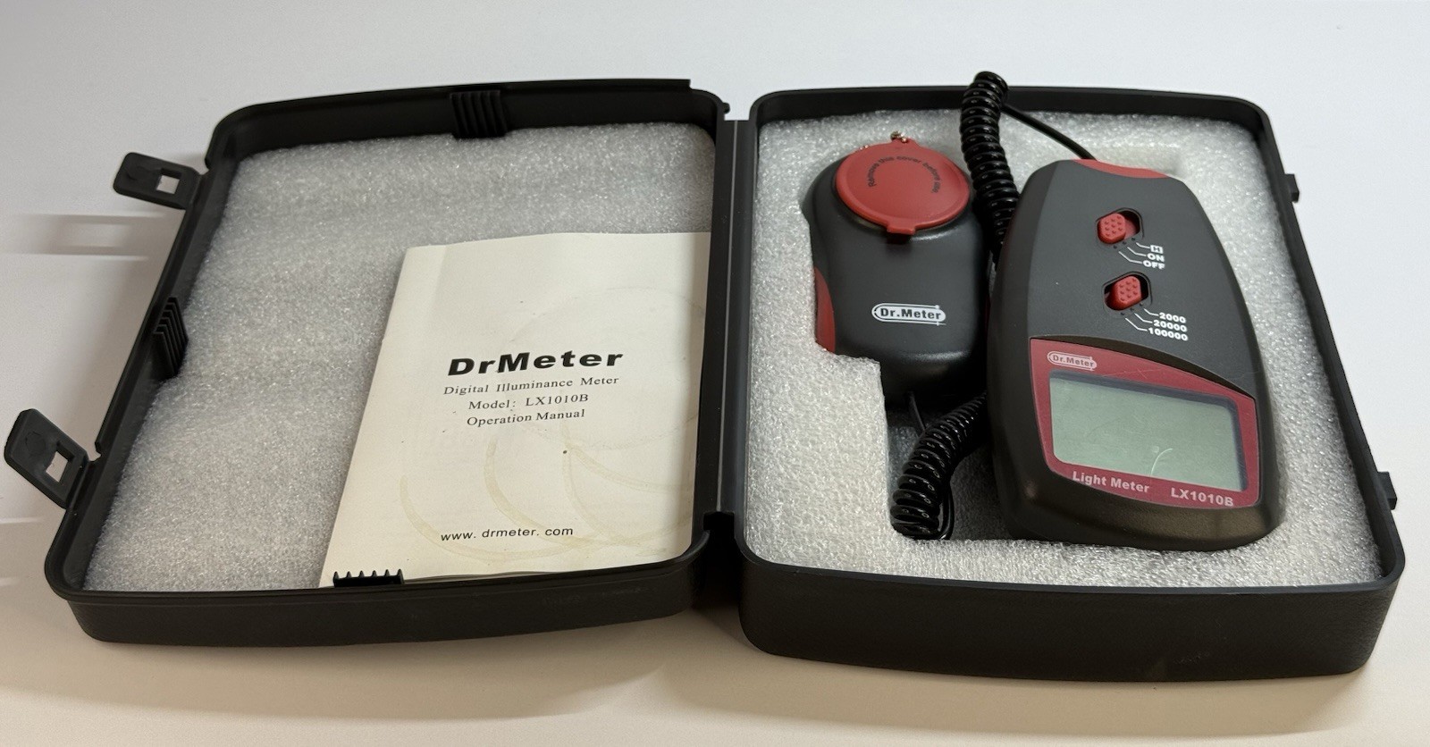 Dr.Meter LX1010B Digital Illuminance Lux Light Meter 100,000 Range Case Tested
