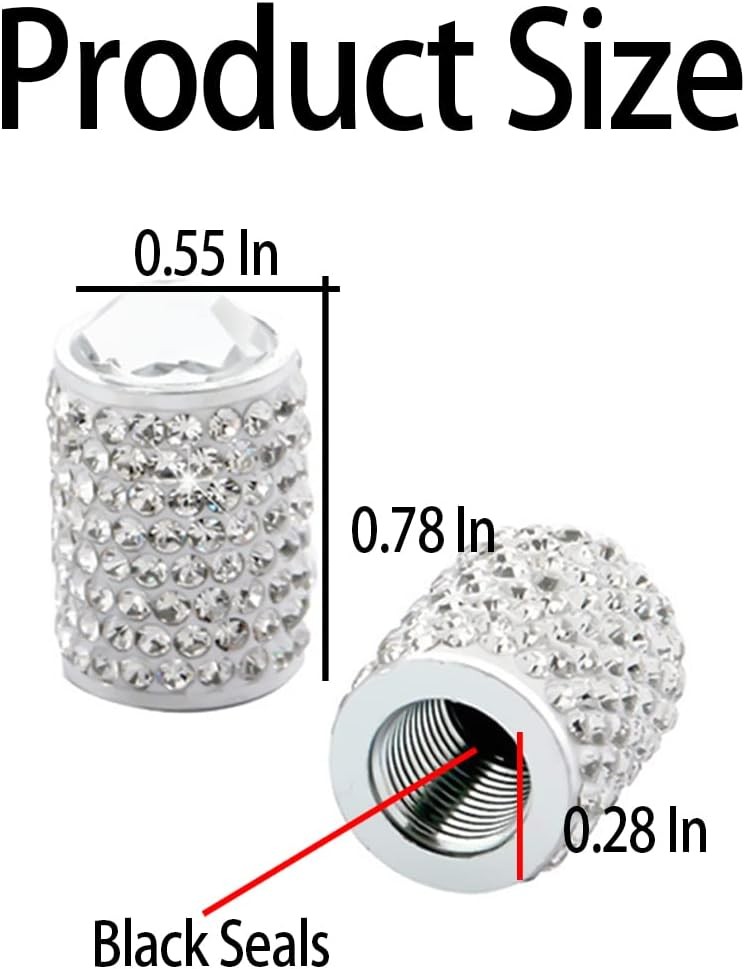 Bling Valve Stem Caps, 4 Pack Crystal Rhinestone Car Tire Valve Covers, White