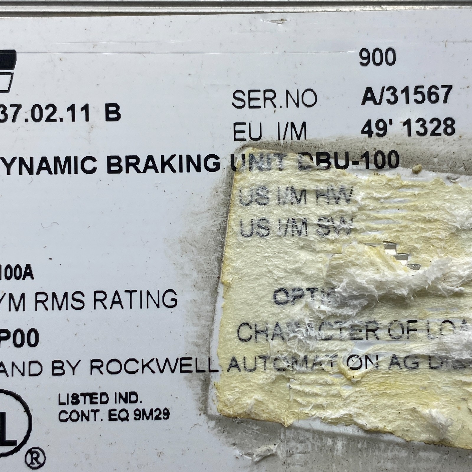 RELIANCE ELECTRIC 837.02.11 B DYNAMIC BRAKING UNIT DBU-100 8370211 DBU IP00