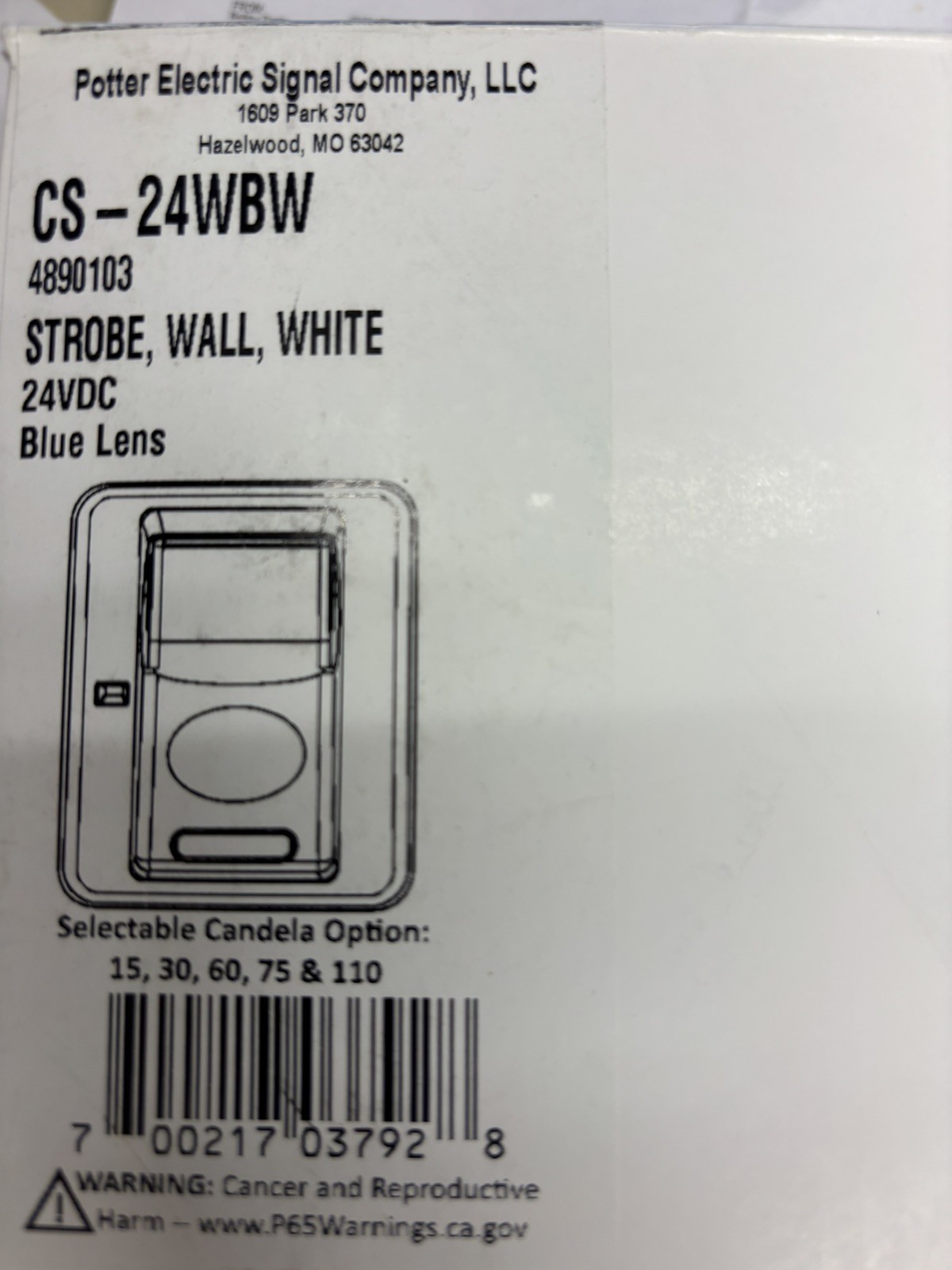 Potter Signal Company CS-24WBW White Strobe