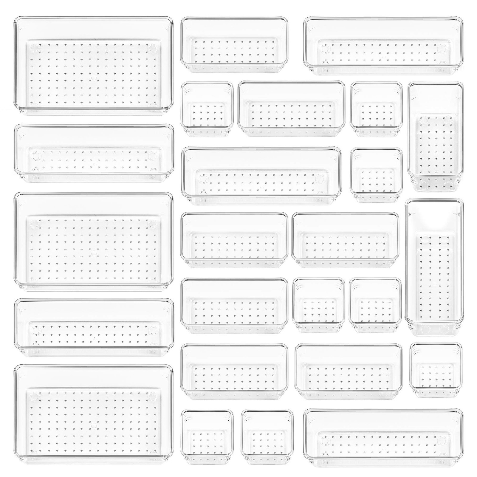 25PC Clear Plastic Drawer Organizers Set 4 Sizes Makeup Office Kitchen