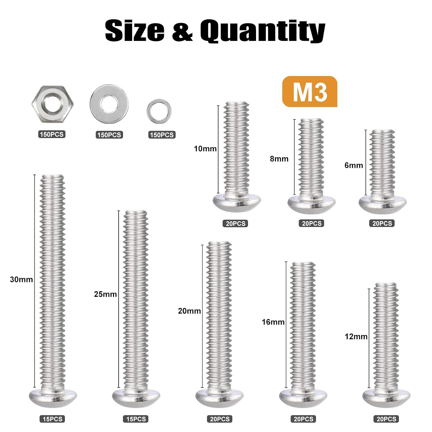 VGBUY 600Pcs M3 Screw Assortment Kit, M3 Screws (8 Sizes 6-30Mm) for 3D Printer