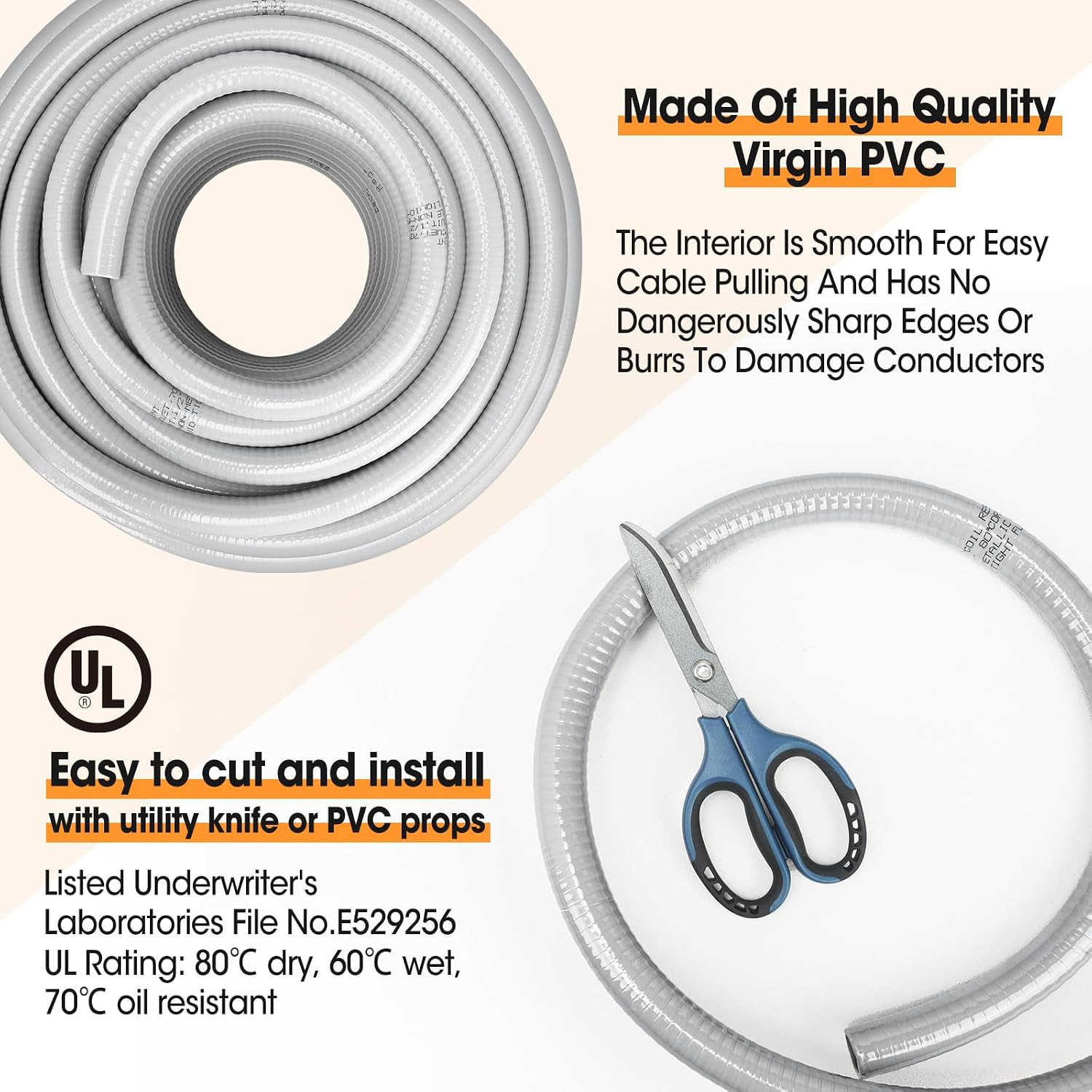 100FT Liquid-Tight Conduit and Connector Kit, 1/2 Flexible Non Metallic Electric