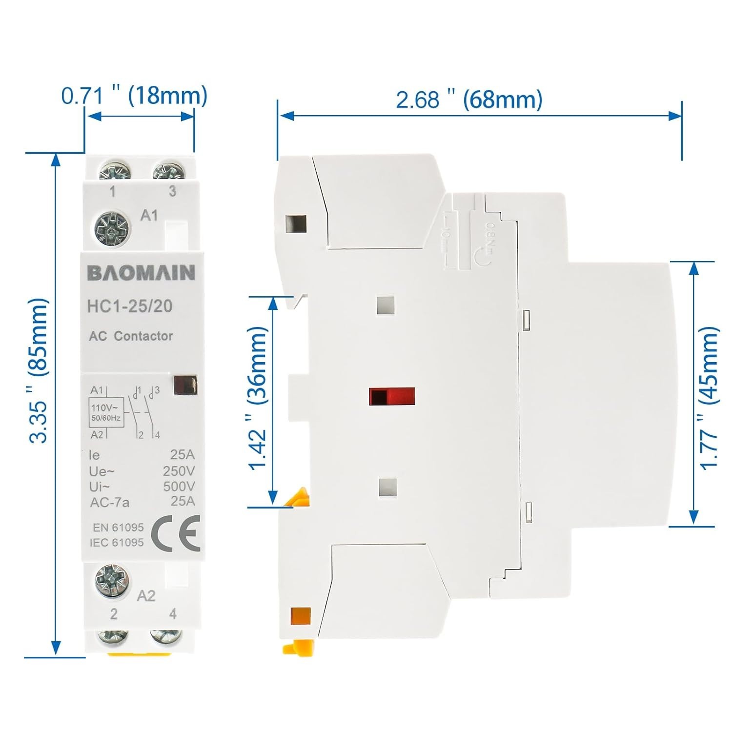 110V AC 2-Pole Modular Contactor, 25A 2NO Normally Open, DIN Rail Mount for H…