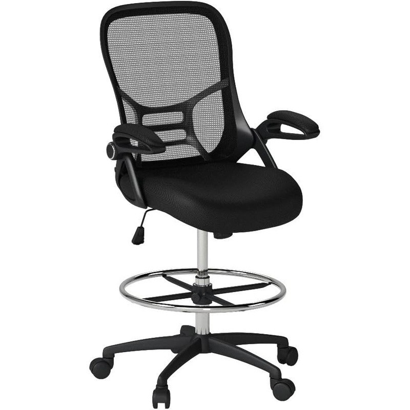 Drafting Chair High Back Ergonomic Stool Adjustable Footrest Flip Up Arms Mesh