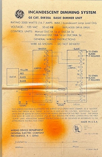 GE DUC1MA Incandescent Dimming System – 2000watts – 120volt.
