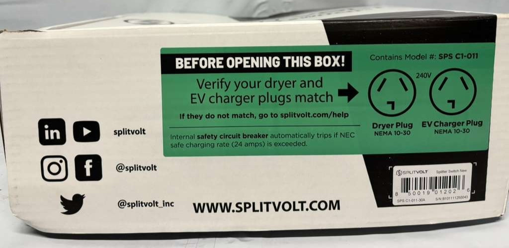 Splitvolt NEMA 10-30, 240V, 24 Amp Splitter Switch ( See Details)