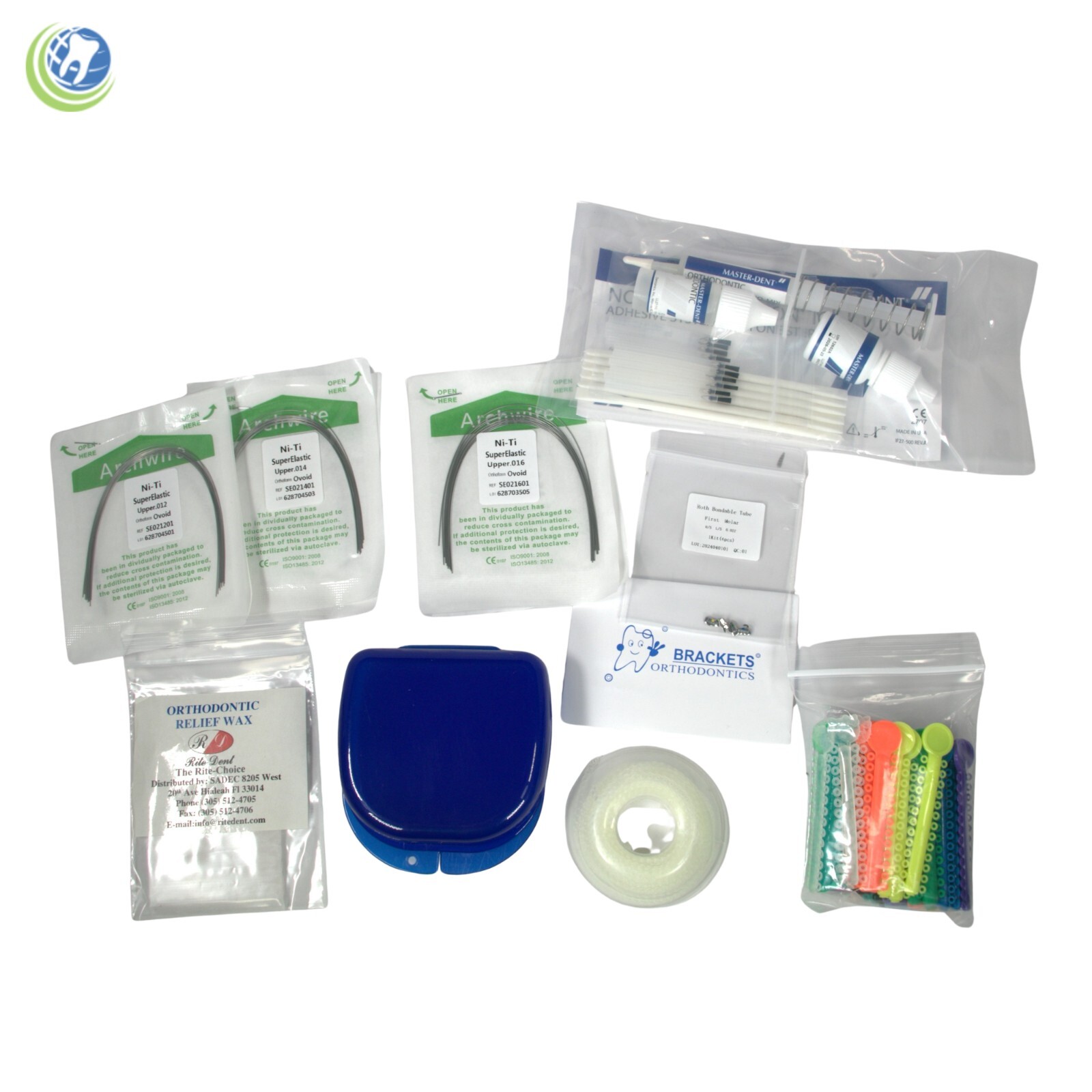 Dental Orthodontic Braces Complete Set-up Kit Bonding Brackets Niti Archwires