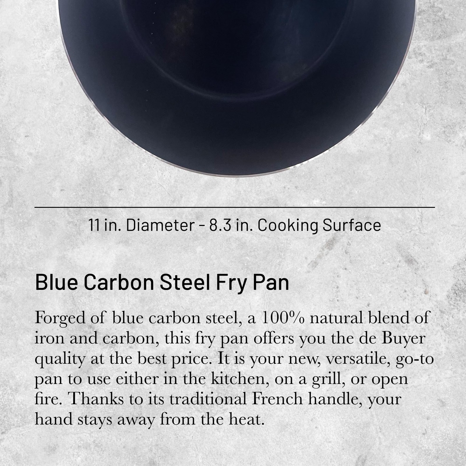 de Buyer – Blue Carbon Steel Fry Pan 2mm Thick – 11” Diameter, 8.3”