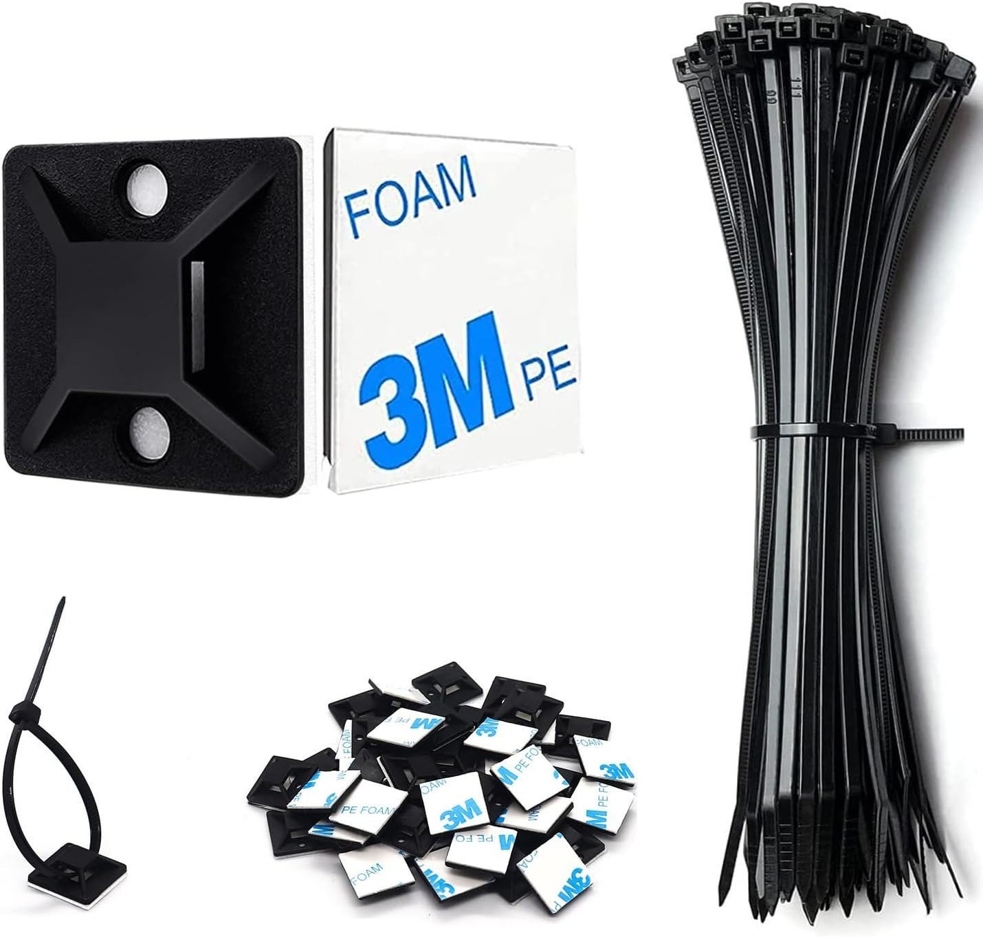 Cable Tie Mount Zip Tie Adhesive Backed Mounts Stick On Wire Holder Screw Hole