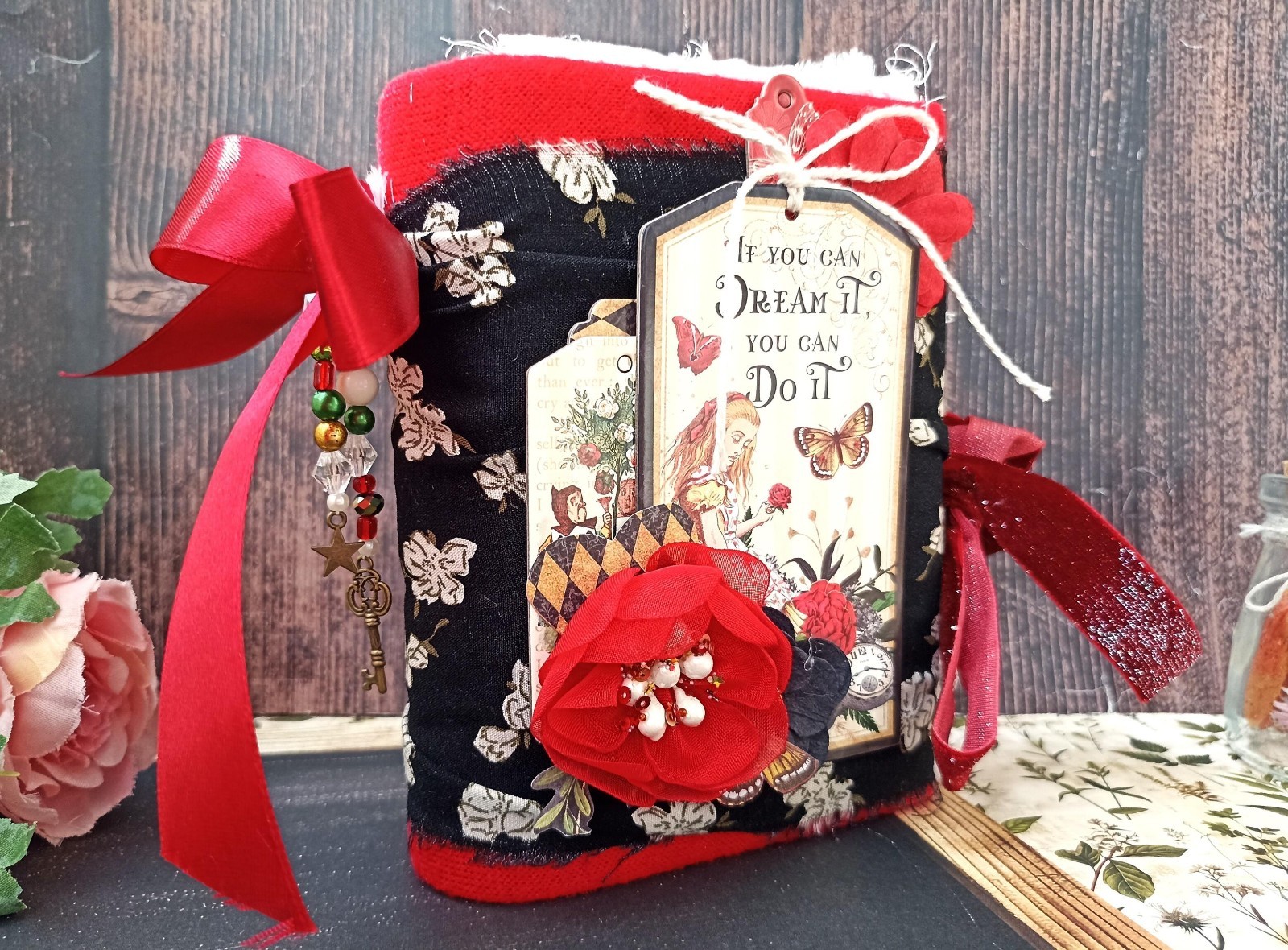 Junk journal handmade Alice in Wonderland Adventure notebook 6×5 in 200 pgs