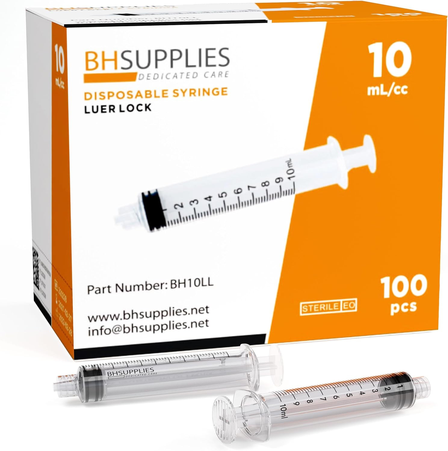 BH Supplies 10Ml Luer Lock Tip Syringes (No Needle) – Sterile, Individually Wrap