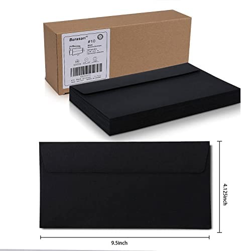 100PCS #10 Black Business Envelopes 4.125×9.5 Windowless 120GSM Paper Mailers