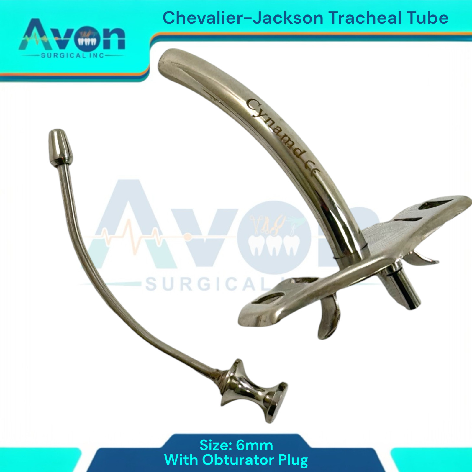 Jackson Tracheal Cannula Tube with Obturator Plug, Metal, Tracheostomy Tool, 1pc