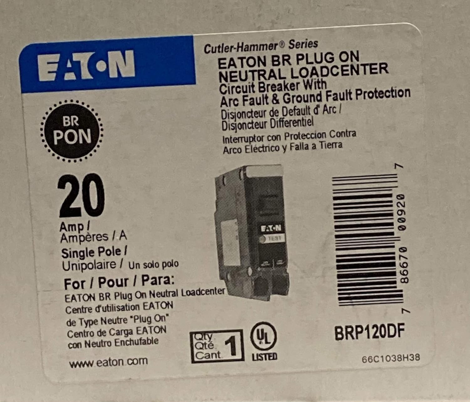 Eaton BR Dual Function AF/GF Circuit Breaker 1 Pole 20A – 120V Safety Solution