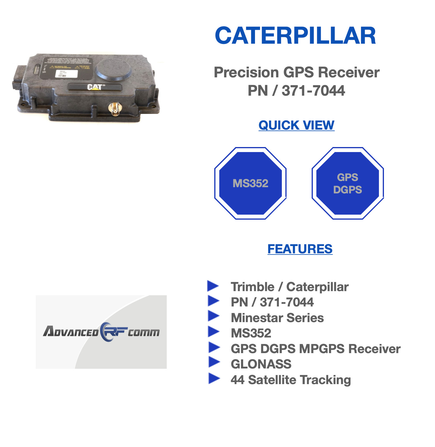 Caterpillar Trimble Minstar MS352 Precision GPS Receiver PN 371-7044 OPEN BOX