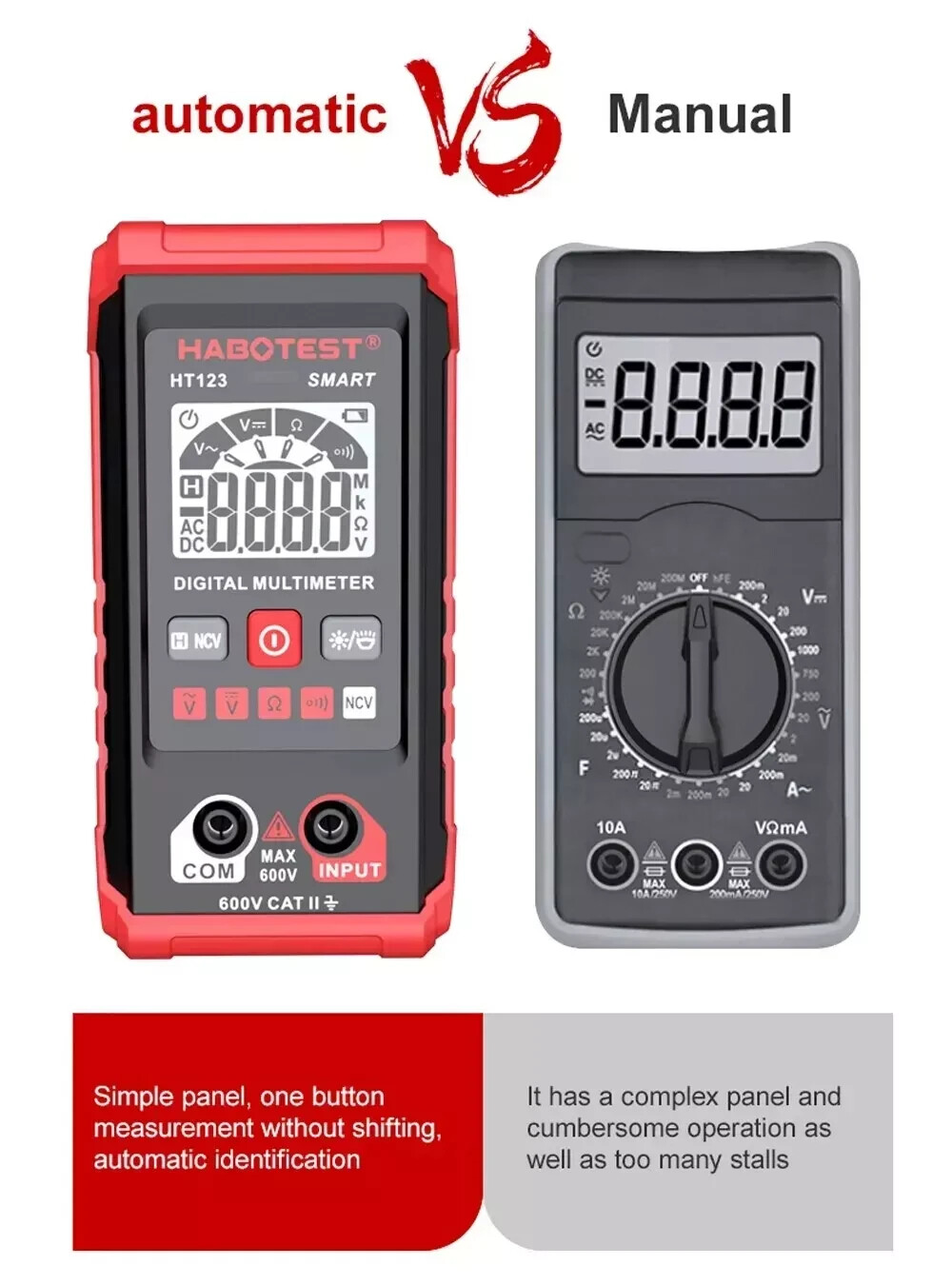AUTO Scanning Digital Multimeter Smart Voltmeter Ohmmeter AC DC Meter Tester
