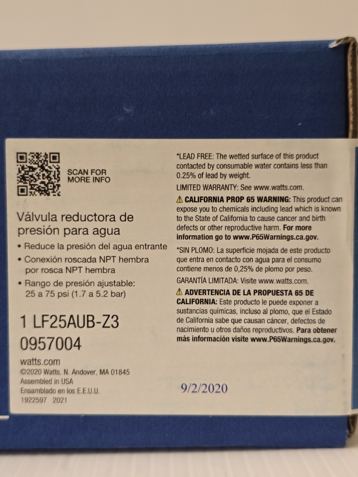 WATTS LF25AUB-Z3 1″ Water Pressure Reducing Valve 1-inch