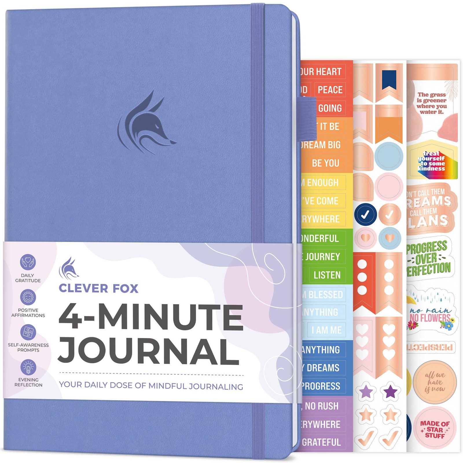 Clever Fox Four-Minute Journal – Daily Positivity A5 (5.8″ x 8.3″), Lavender