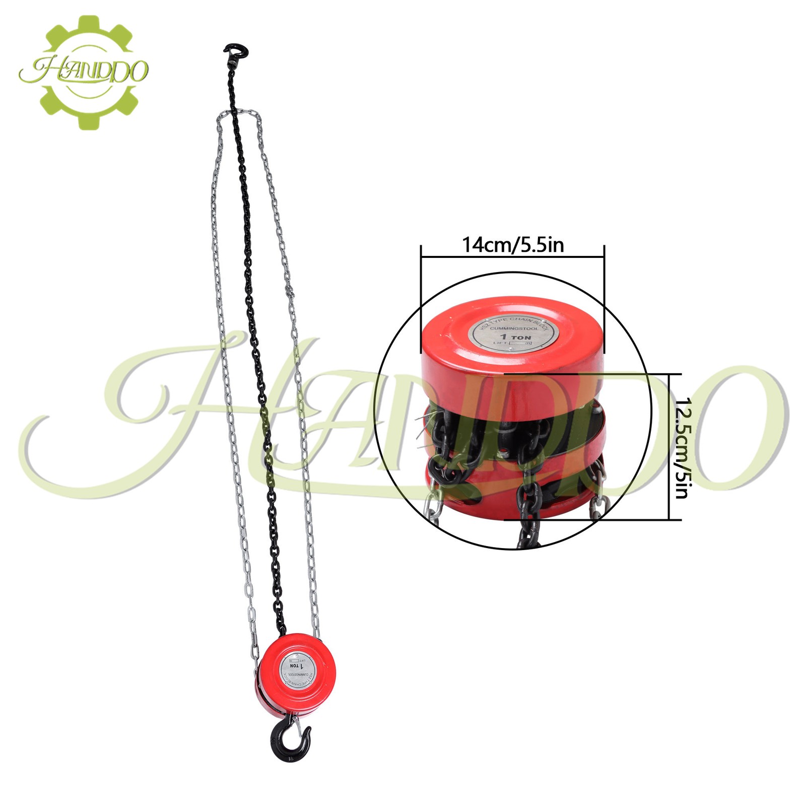 Hand Chain Hoist 1 Ton 2200 Lbs Capacity 7 Feet/2.1m with 2 Heavy Duty Hooks