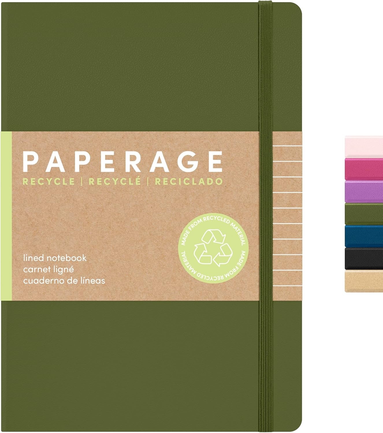 PAPERAGE Recycled Lined Journal Notebook, (Olive), 160 Pages, Medium 5.6 in x 8