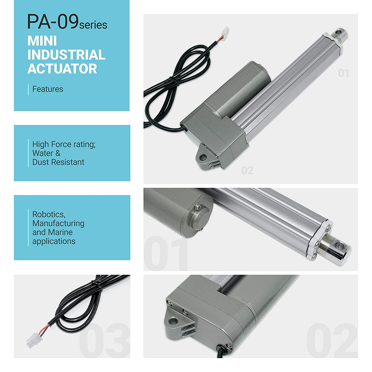12V Industrial Linear Actuator (2″-40″ stroke, 330 lbs. force) – PA-09 model