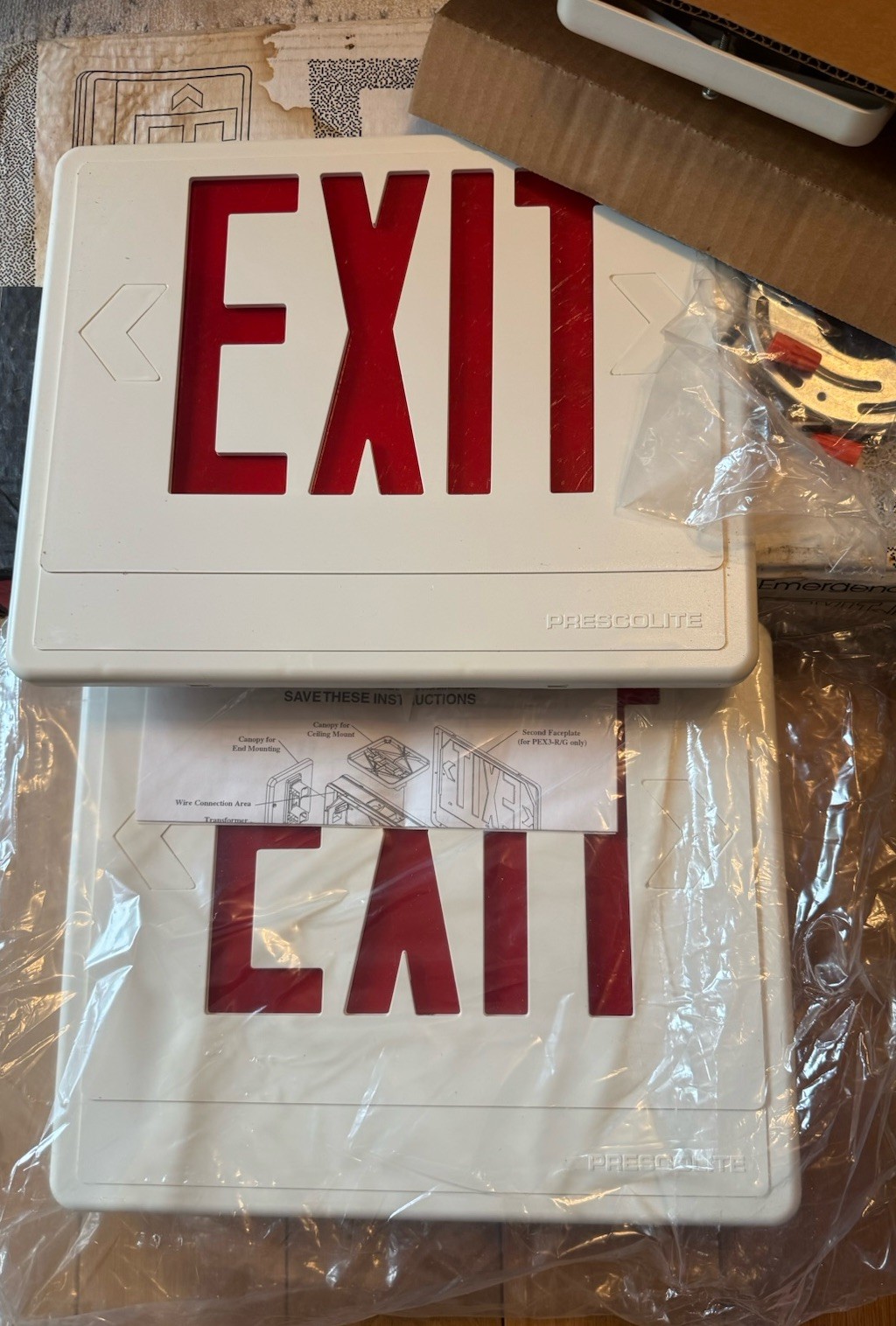 Prescolite Emergency PEX Thermoplastic Red/White Illum. Exit Sign (lamps Incl.)