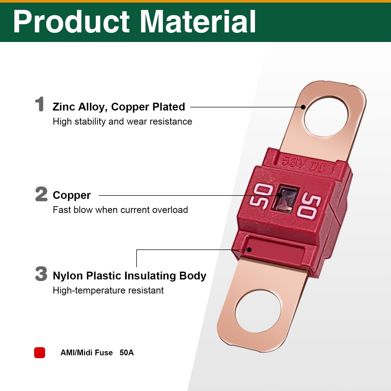 AMI/Midi Car Fuses 50 Amp High Current Fuse, Bolt-on Fuse for Cars, Buses,…