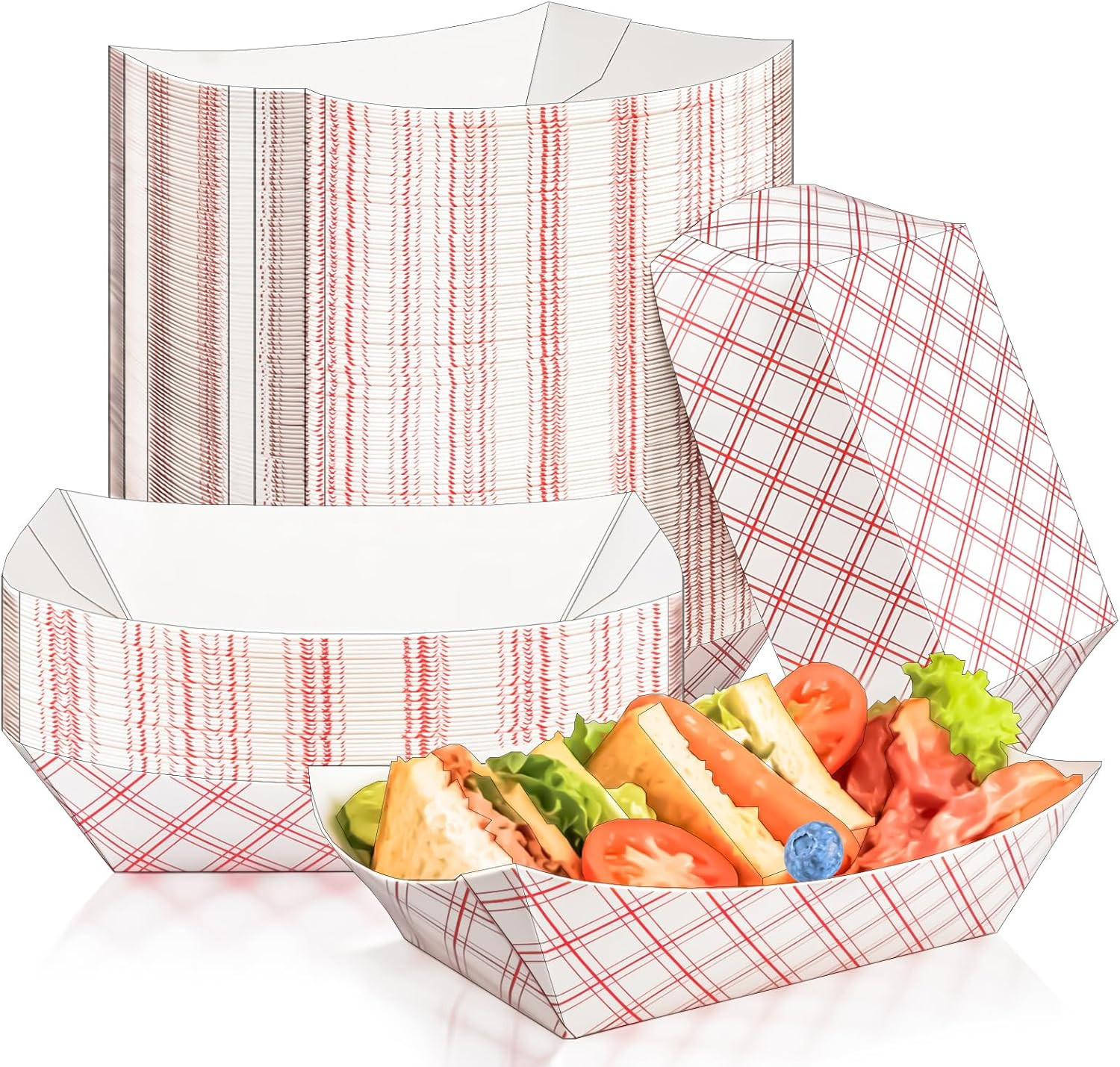 Extra Large 4Lb Disposable Paper Food Boats – 100 Pack Checkered Kraft Trays