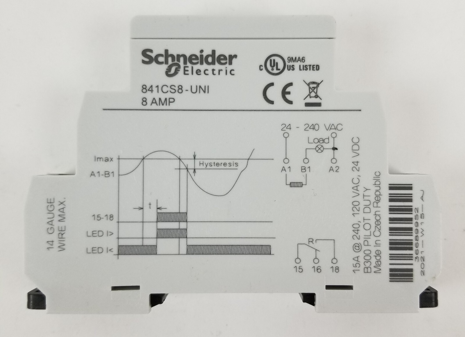 Schneider Electric 841CS8-UNI Current Sensing Relay 15A 24 to 240 VAC NEW
