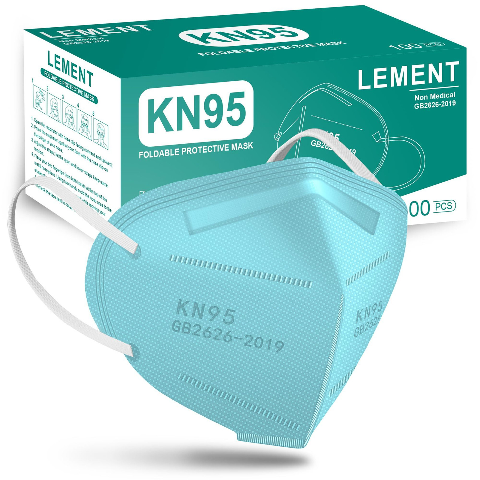 LEMENT KN95 Face Masks,100 Pack 1 Count (Pack of 100), Adult-100 Pack-blue