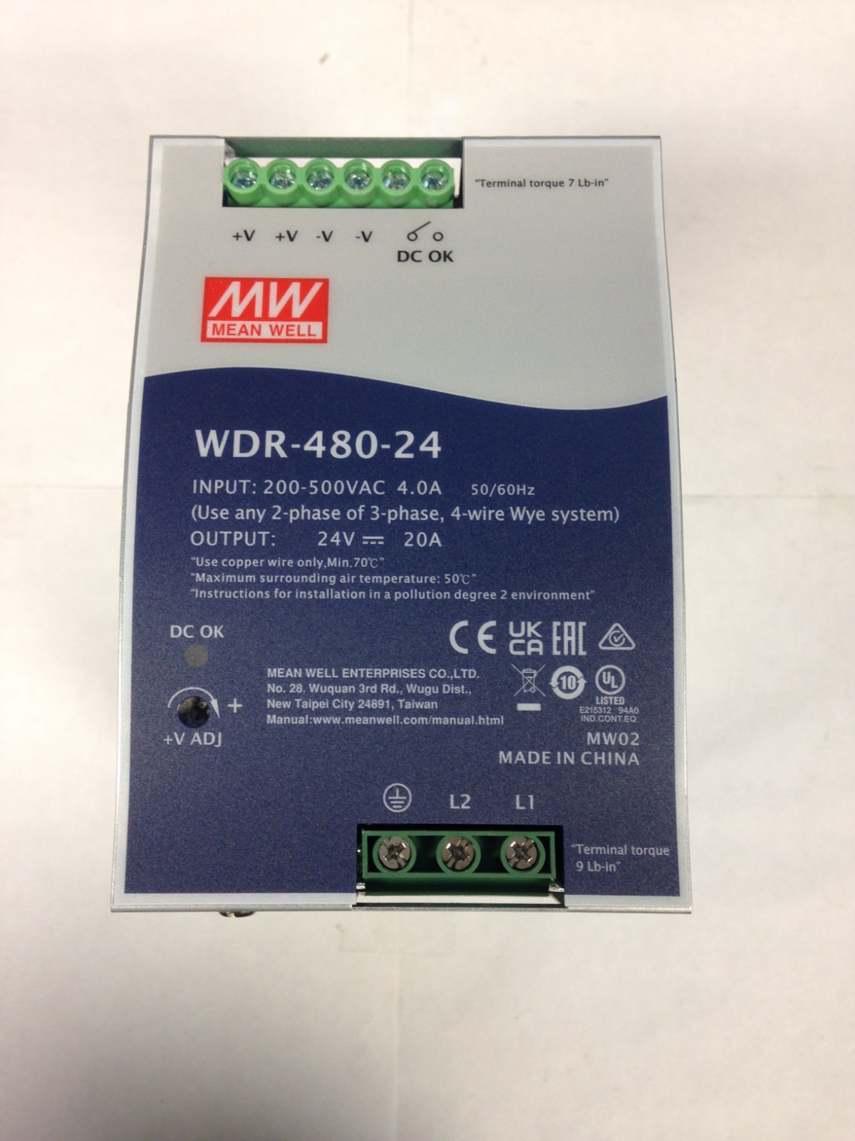 Mean Well WDR-480-24 200-500 VAC to 24 VDC Switching Power Supply 22 BRAND NEW
