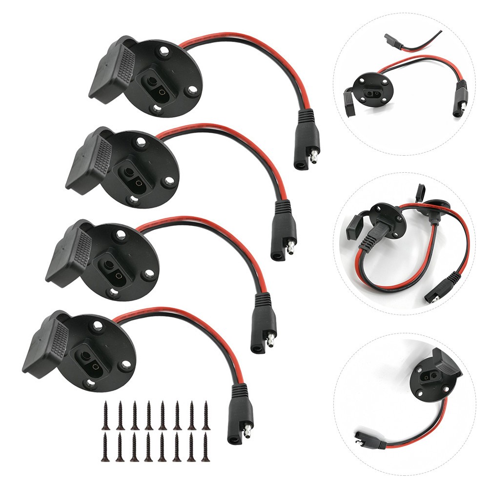 4 Sets Sae Mount Power Plug with Copper Wire Durable ABS Black for Solar