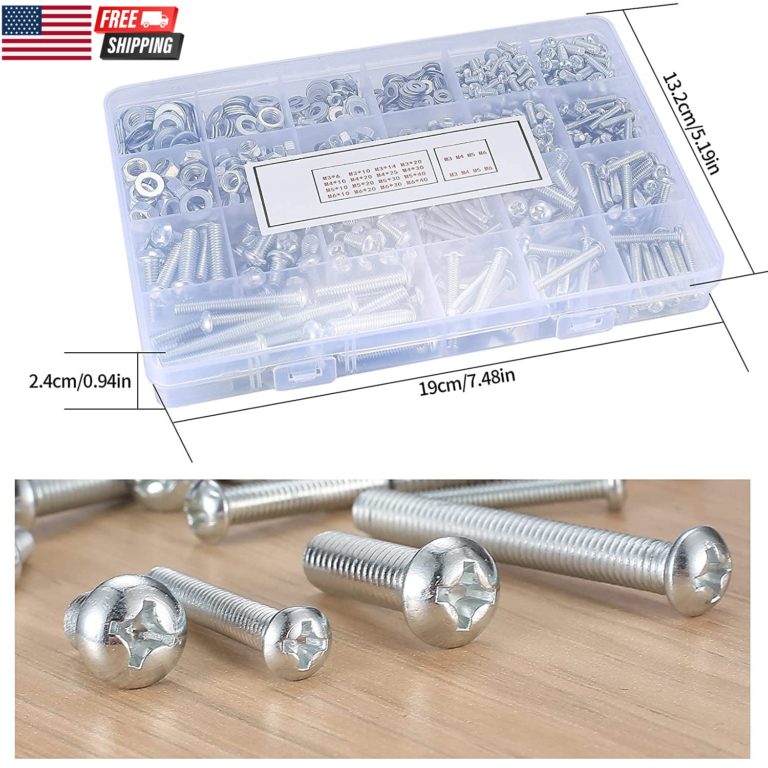 1080 Pcs Screws Bolts & Nuts Assortment Kit Metric Machine Screws & Nuts & Flat