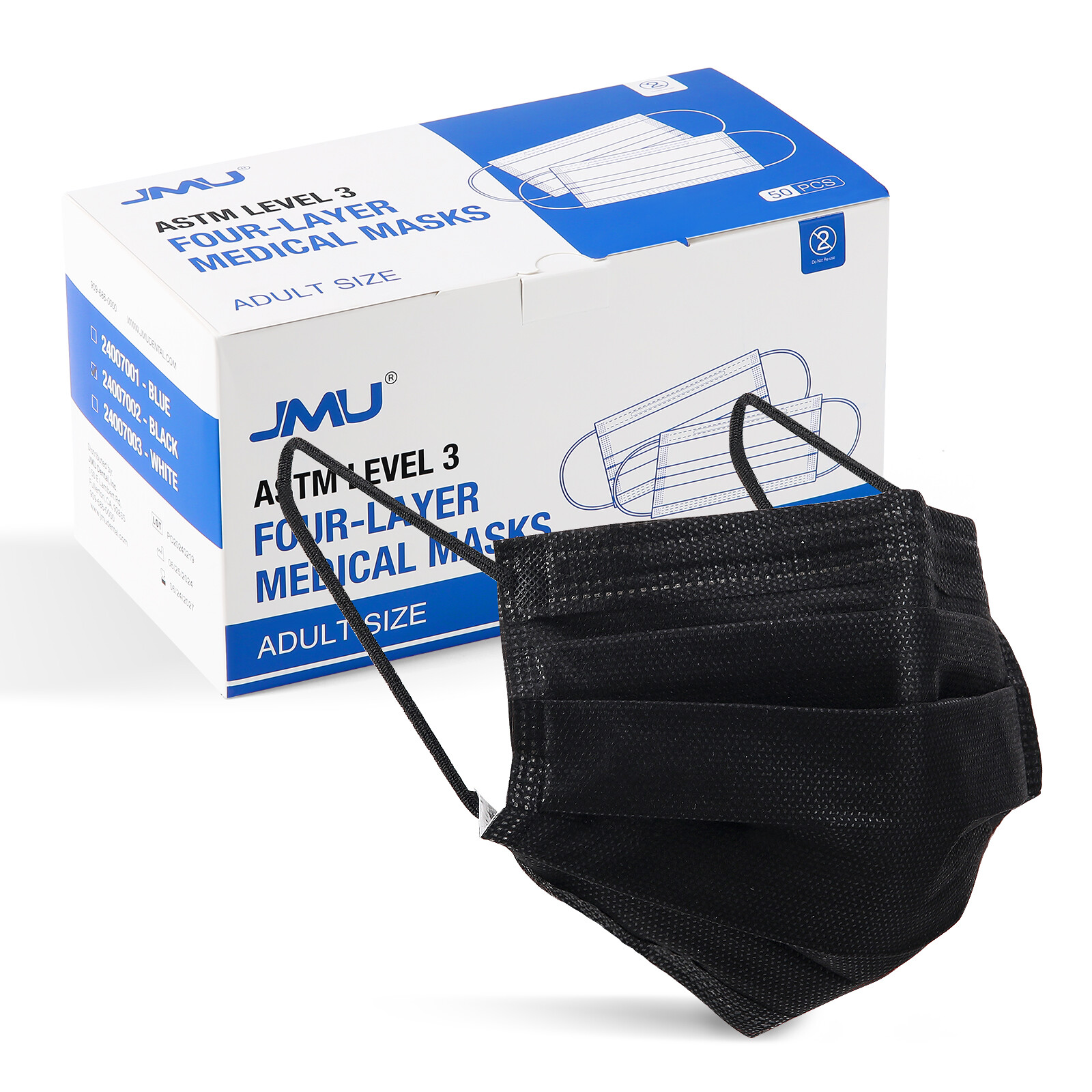 JMU Black ASTM Level 3 Medical Mask 4 Layer Disposable Face Masks BFE 98%
