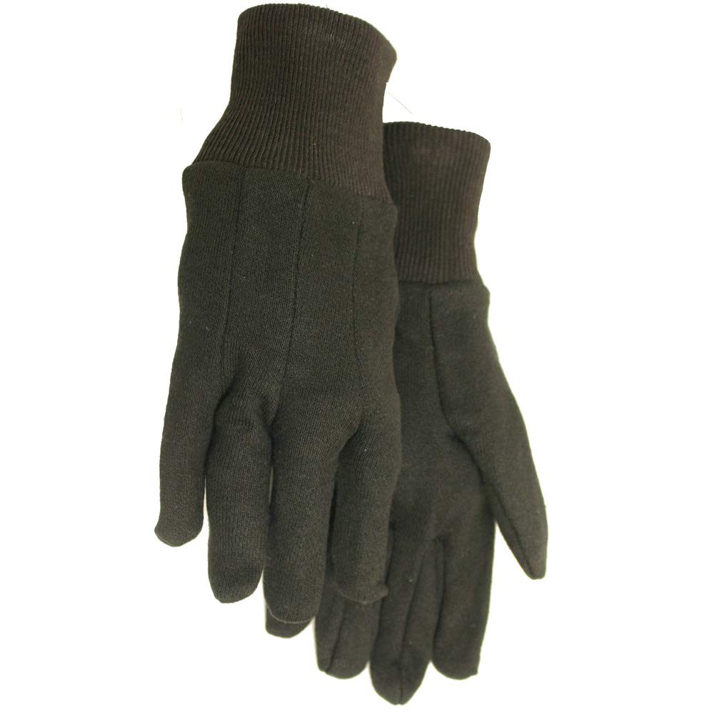 Adult Jersey Work Gloves Brown Large Pack of 12 Cotton Knit Cuff Straight Thumb