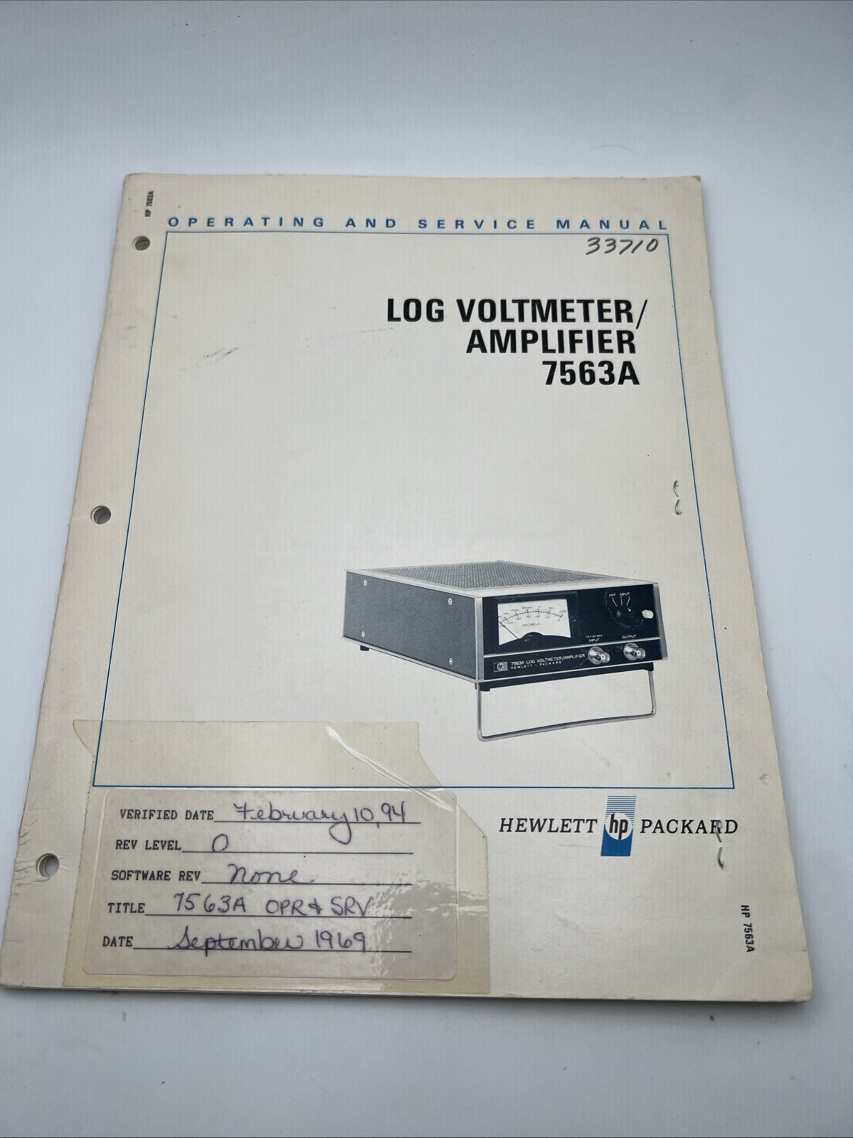 HP 07563-90000 Log Voltmeter/Amplifier 7563A Operating & Service Manual